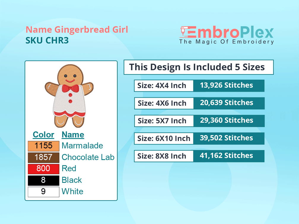 All size Gingerbread Girl Embroidery Design File