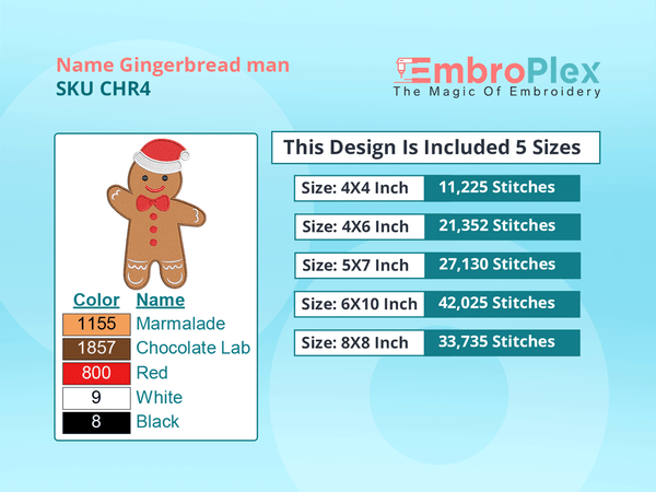 All size Gingerbread man Embroidery Design File