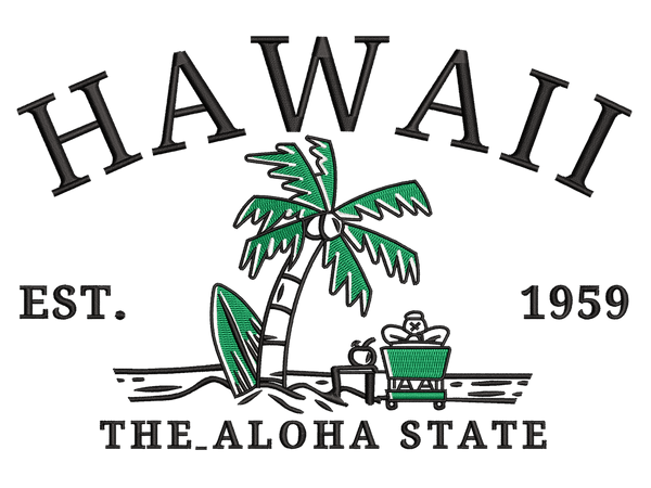 Cities and Countries-Inspired HAWAII Embroidery Design File main image - This Cities and Countries embroidery designs files featuring HAWAII from Cities and Countries. Digital download in DST & PES formats. High-quality machine embroidery patterns by EmbroPlex.