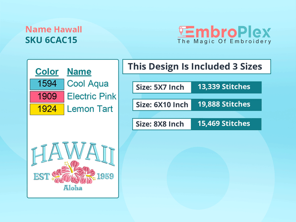 All Size Cities and Countries-Inspired HAWAII Embroidery Design File
