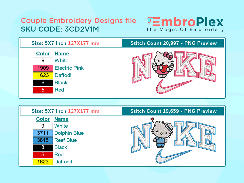 Hello Kitty & Dear Daniel Embroidery Design File - 5x7 Inch hoop Size Variation overview image