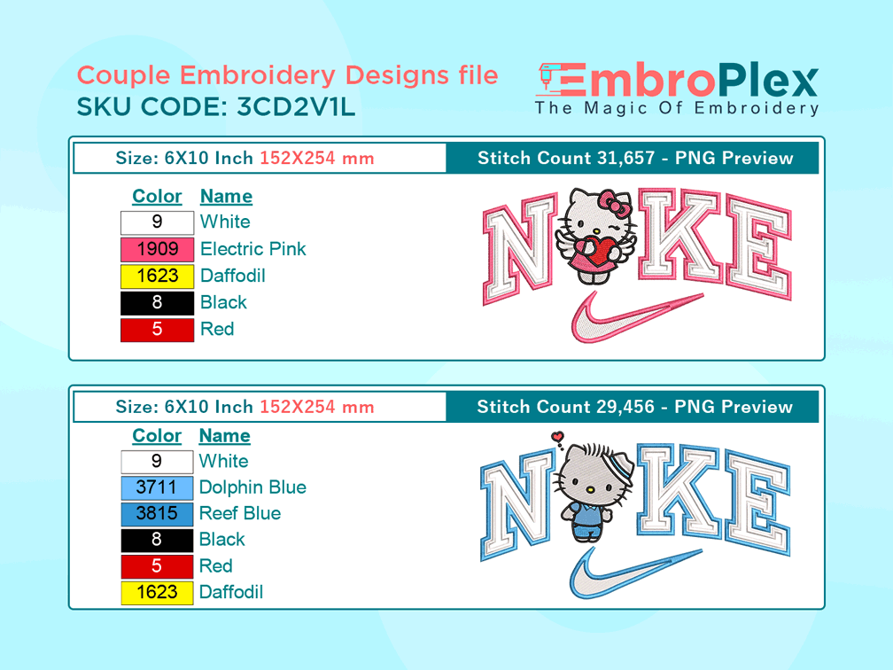 Hello Kitty & Dear Daniel Embroidery Design File - 6x10 Inch hoop Size Variation overview image