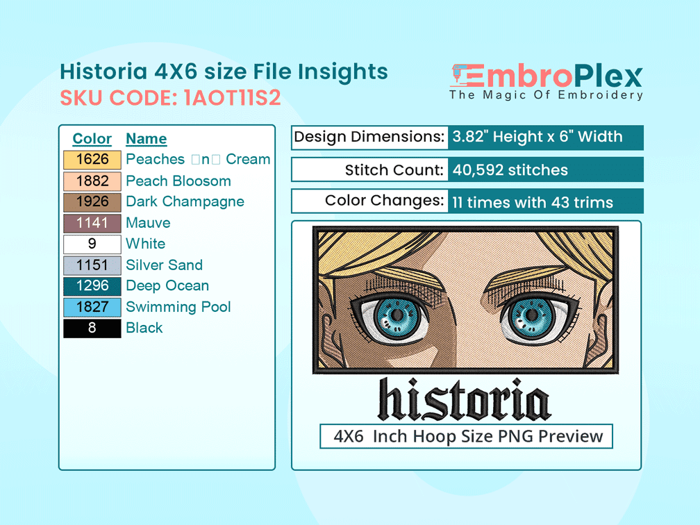 Anime-Inspired Historia Reiss Embroidery Design File - 4x6 Inch hoop Size Variation overview image