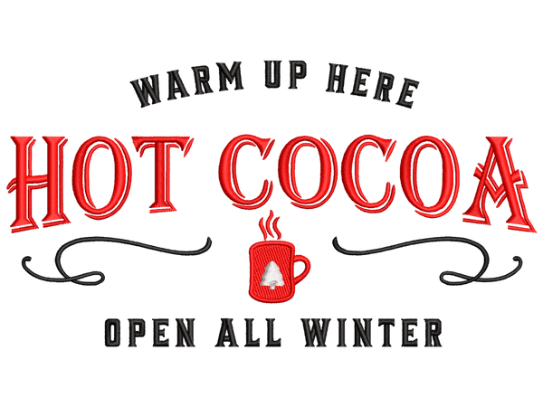 Hot Cocoa Embroidery Design File main image - This Christmas embroidery designs files featuring Hot Cocoa from Christmas. Digital download in DST & PES formats. High-quality machine embroidery patterns by EmbroPlex.