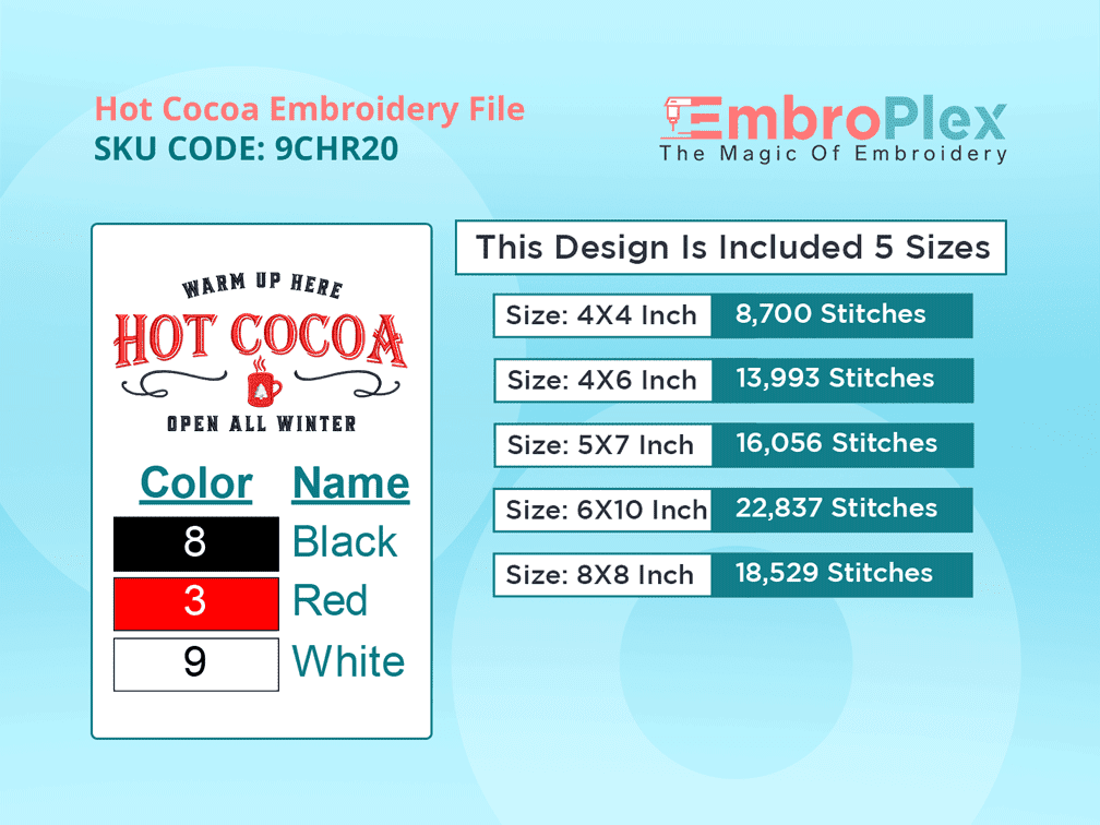 All Size Hot Cocoa Embroidery Design File