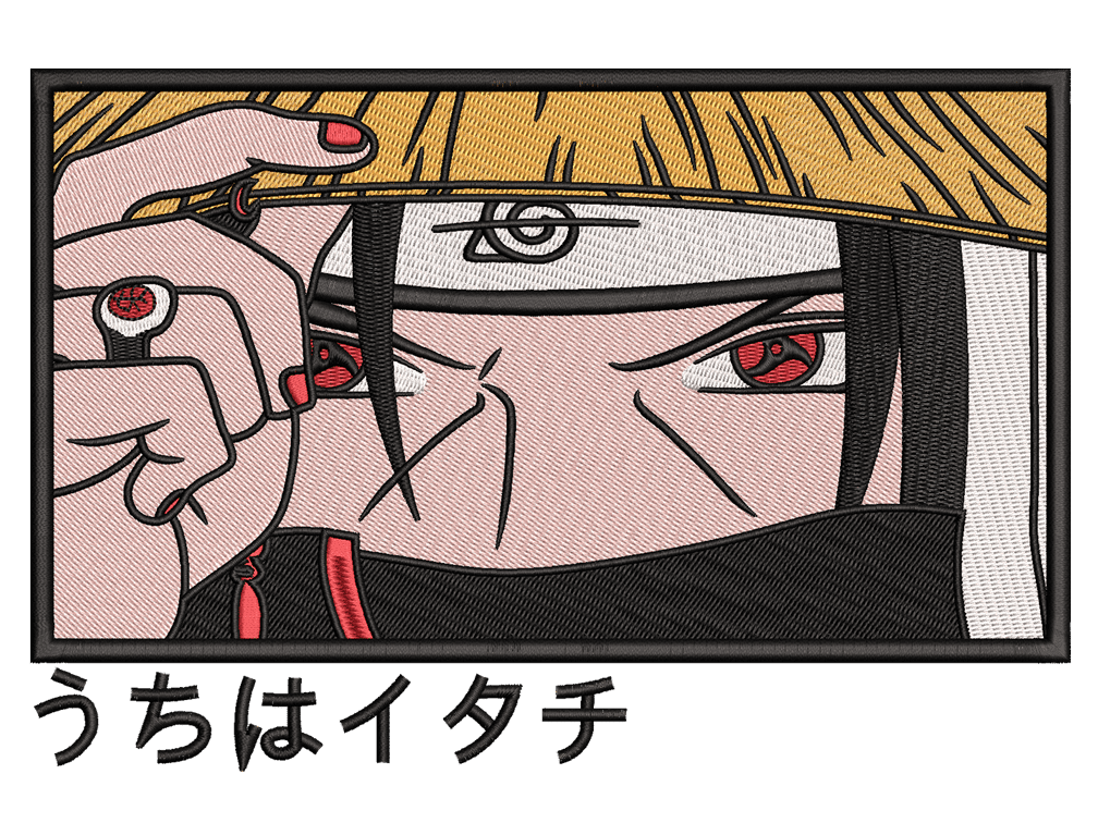 Anime-Inspired Itachi Embroidery Design File main image - This anime embroidery designs files featuring Itachi from Naruto. Digital download in DST & PES formats. High-quality machine embroidery patterns by EmbroPlex.