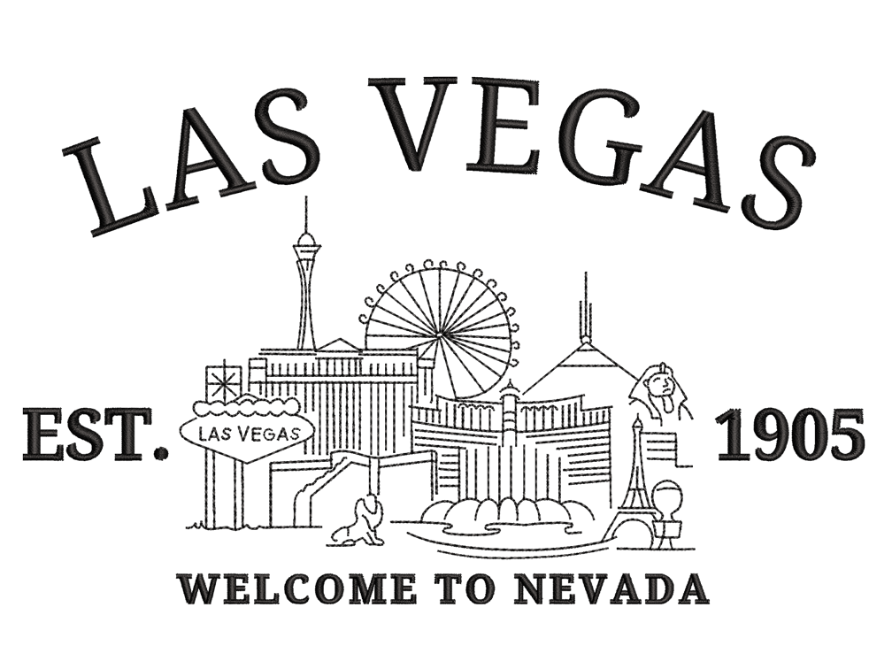 Cities and Countries-Inspired lAS VEGAS Embroidery Design File main image - This Cities and Countries embroidery designs files featuring lAS VEGAS from Cities and Countries. Digital download in DST & PES formats. High-quality machine embroidery patterns by EmbroPlex.