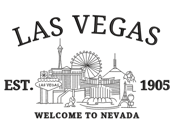 Cities and Countries-Inspired lAS VEGAS Embroidery Design File main image - This Cities and Countries embroidery designs files featuring lAS VEGAS from Cities and Countries. Digital download in DST & PES formats. High-quality machine embroidery patterns by EmbroPlex.