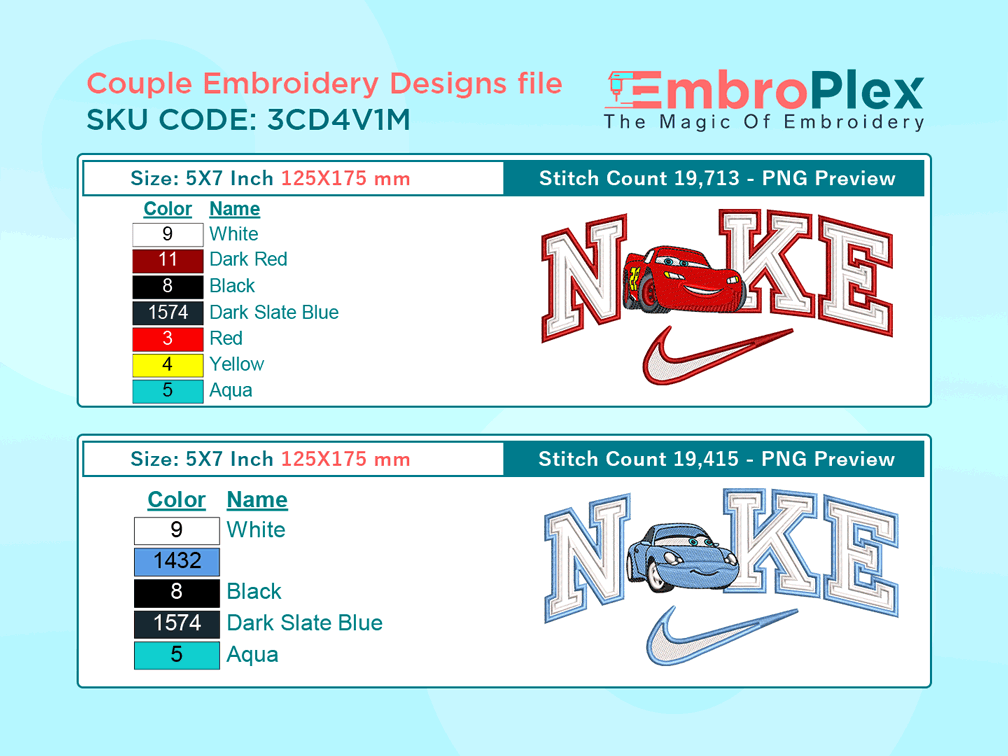 McQueen & Sally Embroidery Design File - 5x7 Inch hoop Size Variation overview image