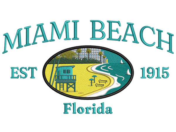  Cities and Countries-Inspired  Miami Beach Embroidery Design File main image - This anime embroidery designs files featuring  Miami Beach from Cities and Countries. Digital download in DST & PES formats. High-quality machine embroidery patterns by EmbroPlex.