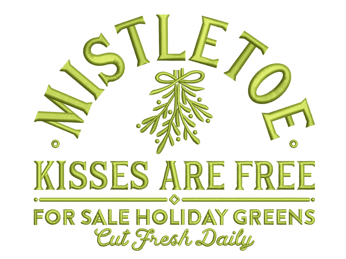 Mistletoe Embroidery Design File main image - This Christmas embroidery designs files featuring Mistletoe from Christmas. Digital download in DST & PES formats. High-quality machine embroidery patterns by EmbroPlex.