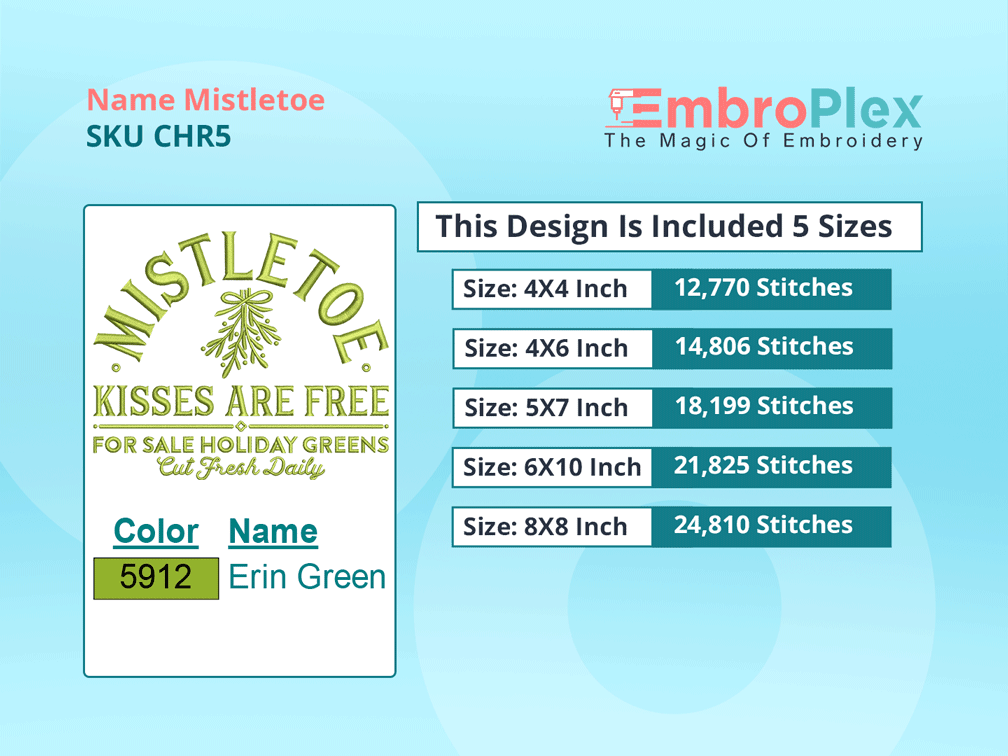 All size Mistletoe Embroidery Design File
