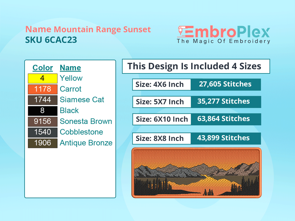 All Size Cities and Countries-Inspired Mountain Range Sunset Embroidery Design File