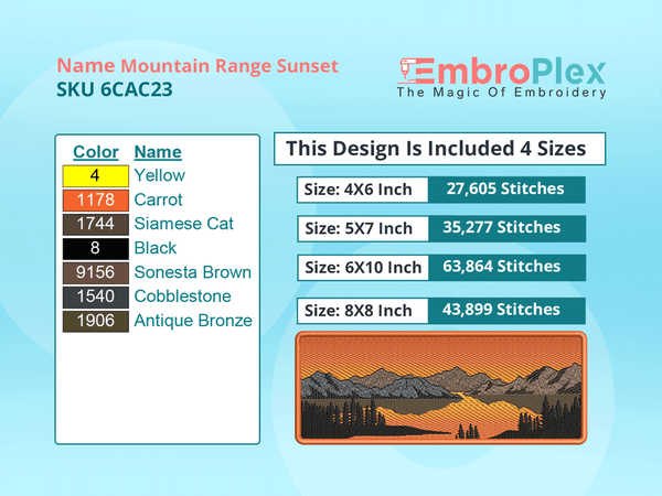 All Size Cities and Countries-Inspired Mountain Range Sunset Embroidery Design File