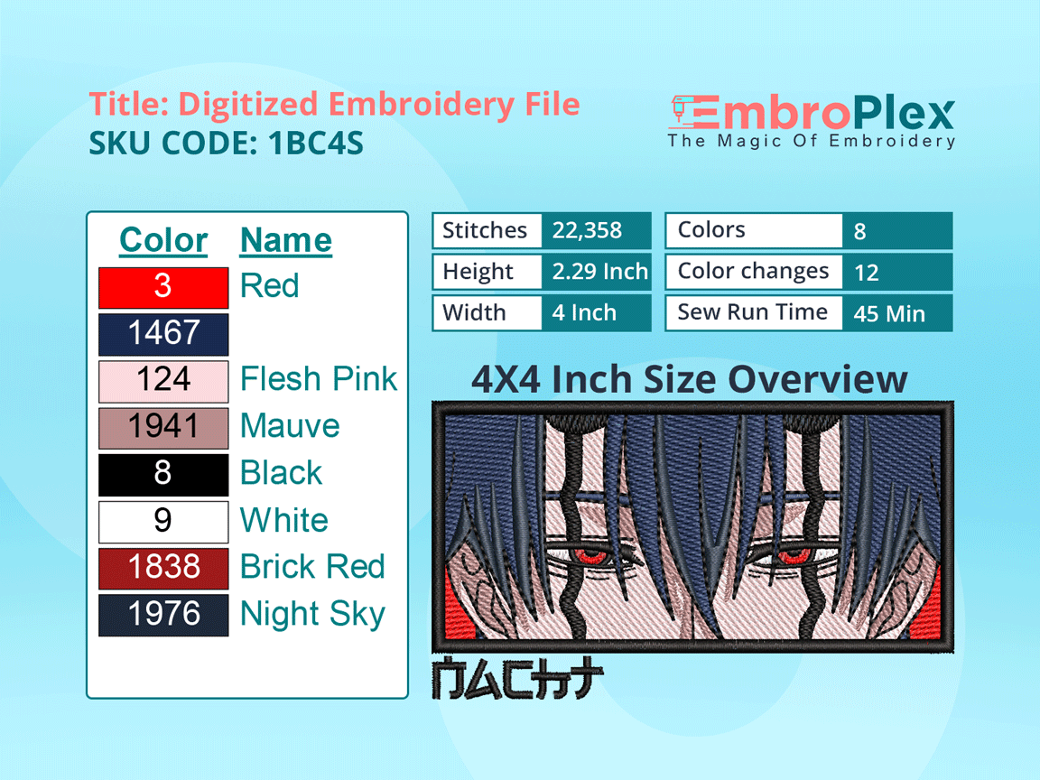 Anime-Inspired Nacht Faust Embroidery Design File - 4x4 Inch hoop Size Variation overview image