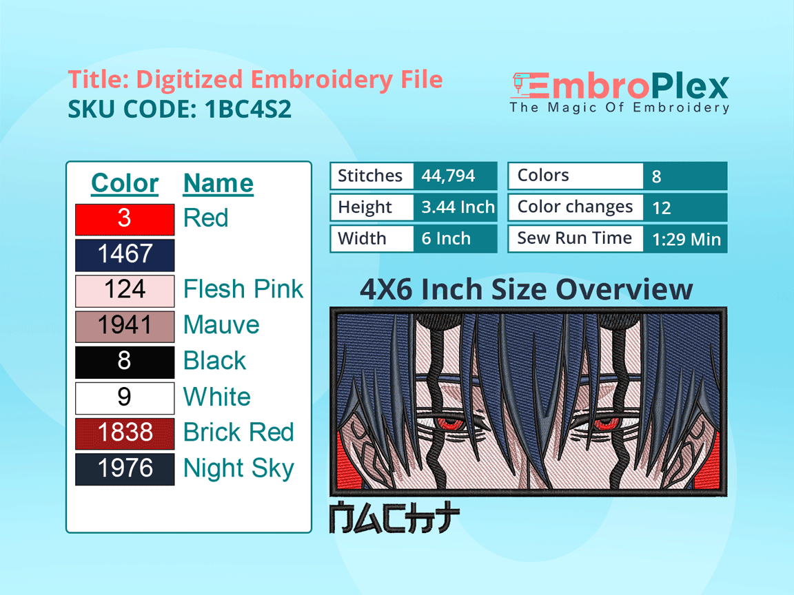 Anime-Inspired Nacht Faust Embroidery Design File - 4x6 Inch hoop Size Variation overview image