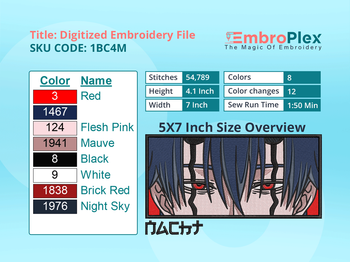 Anime-Inspired Nacht Faust Embroidery Design File - 5x7 Inch hoop Size Variation overview image
