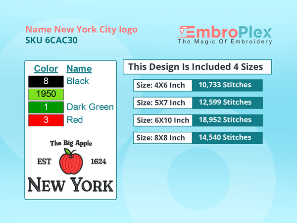All Size Cities and Countries-Inspired New York City logo Embroidery Design File
