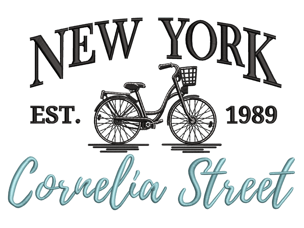 Cities and Countries-Inspired  New York Cornelia Street Embroidery Design File main image - This anime embroidery designs files featuring  New York Cornelia Street from Cities and Countries. Digital download in DST & PES formats. High-quality machine embroidery patterns by EmbroPlex.