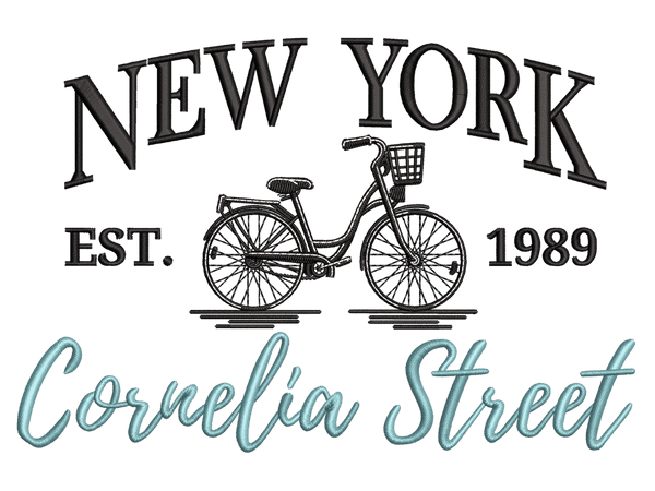 Cities and Countries-Inspired  New York Cornelia Street Embroidery Design File main image - This anime embroidery designs files featuring  New York Cornelia Street from Cities and Countries. Digital download in DST & PES formats. High-quality machine embroidery patterns by EmbroPlex.