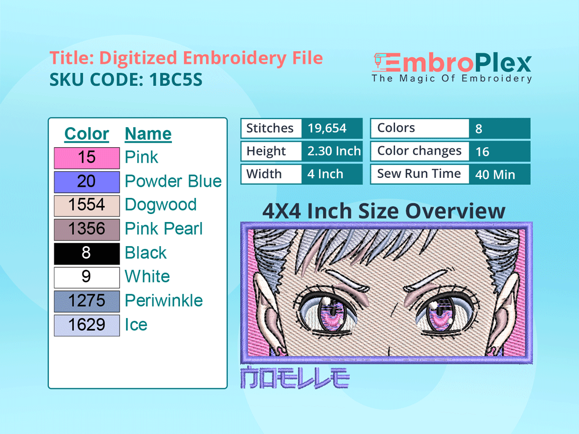 Anime-Inspired Noelle Silva Embroidery Design File - 4x4 Inch hoop Size Variation overview image