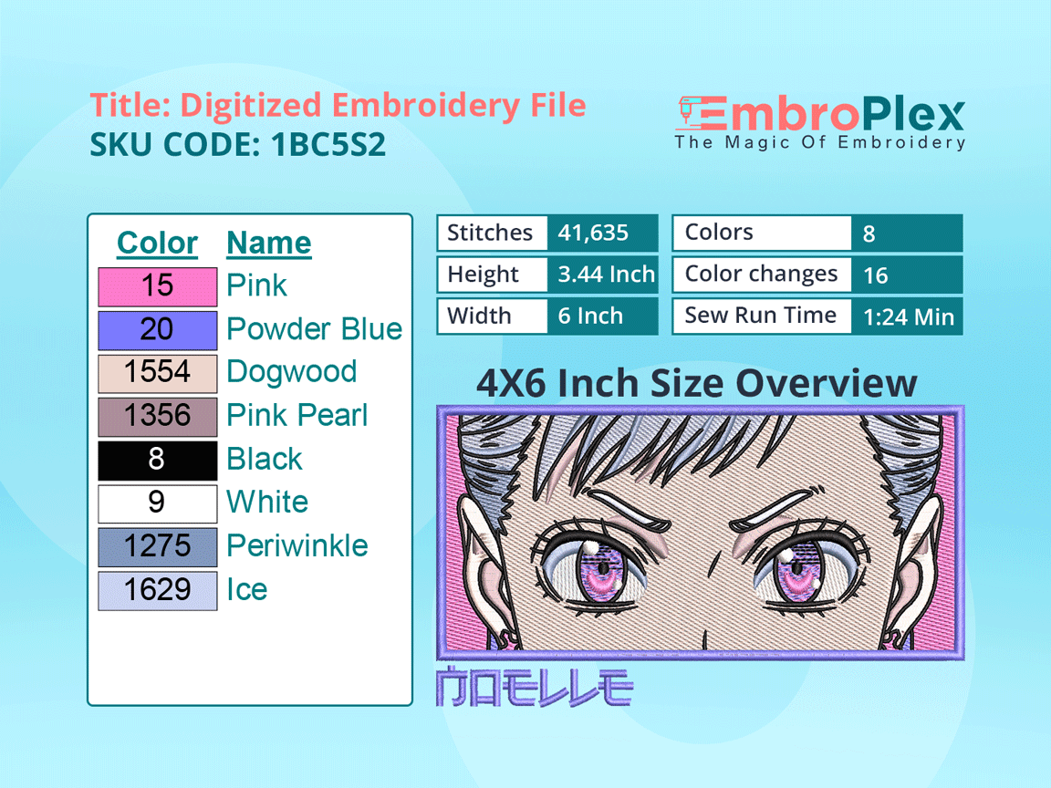 Anime-Inspired Noelle Silva Embroidery Design File - 4x6 Inch hoop Size Variation overview image