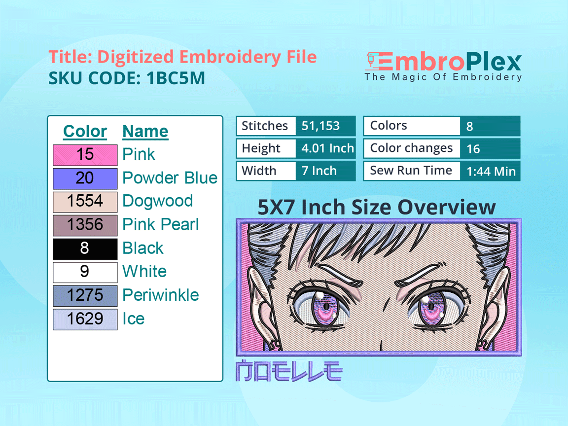 Anime-Inspired Noelle Silva Embroidery Design File - 5x7 Inch hoop Size Variation overview image