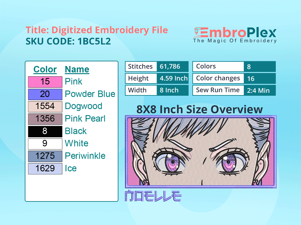 Anime-Inspired Noelle Silva Embroidery Design File - 8x8 Inch hoop Size Variation overview image