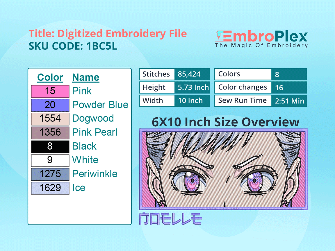 Anime-Inspired Noelle Silva Embroidery Design File - 6x10 Inch hoop Size Variation overview image
