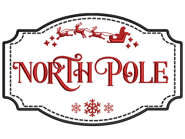 North Pole Embroidery Design File main image - This Christmas embroidery designs files featuring North Pole from Christmas. Digital download in DST & PES formats. High-quality machine embroidery patterns by EmbroPlex.