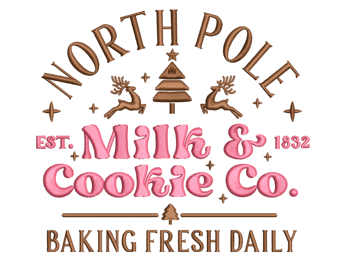 North Pole Milk & Cookie Embroidery Design File main image - This Christmas embroidery designs files featuring North Pole Milk & Cookie from Christmas. Digital download in DST & PES formats. High-quality machine embroidery patterns by EmbroPlex.