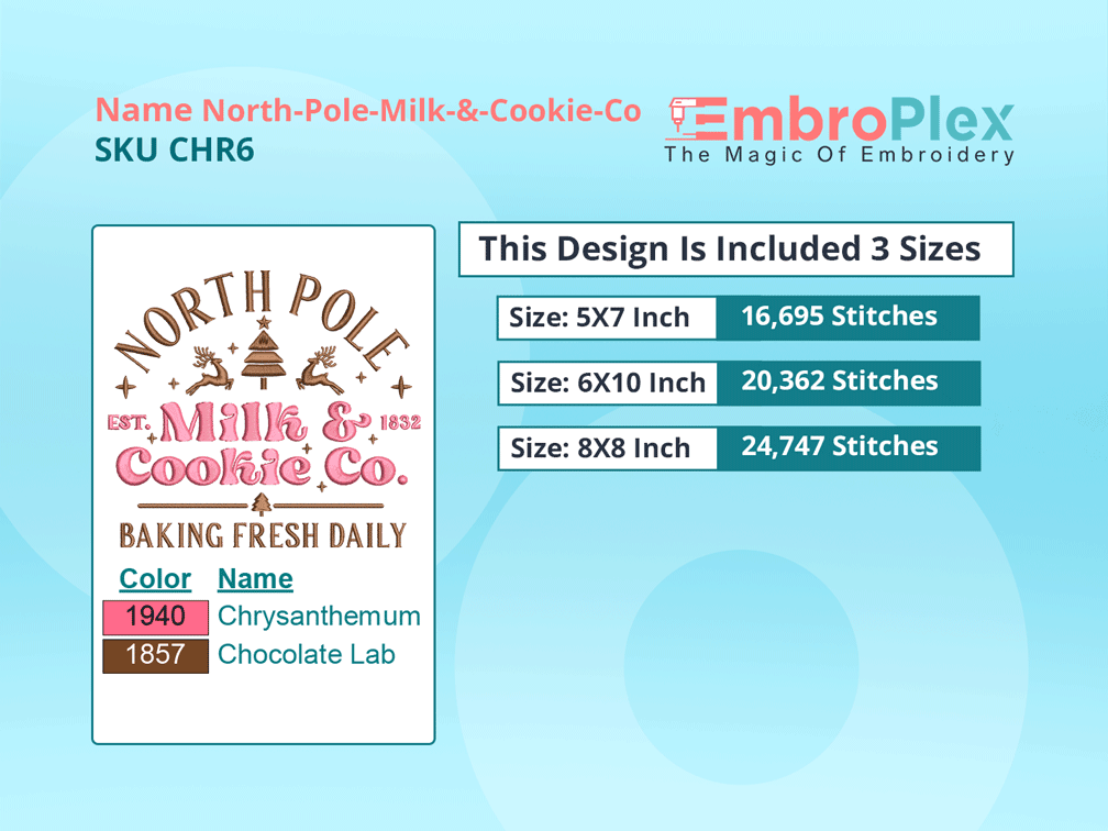 All size North Pole Milk & Cookie Embroidery Design File