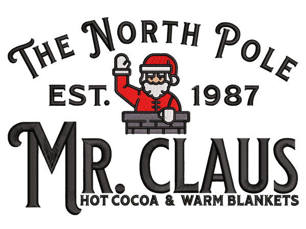 North Pole Mr Claus Embroidery Design File main image - This Christmas embroidery designs files featuring North Pole Mr Claus from Christmas. Digital download in DST & PES formats. High-quality machine embroidery patterns by EmbroPlex.
