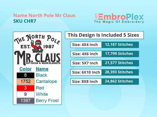 All size North Pole Mr Claus Embroidery Design File