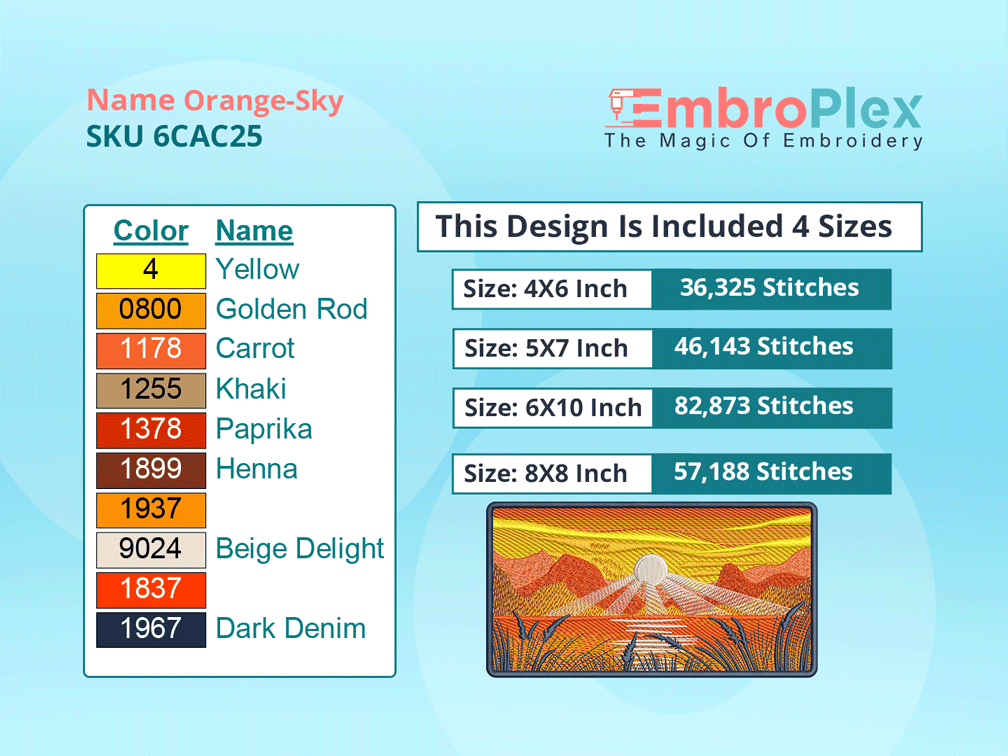 All Size Cities and Countries-Inspired Orange Sky Embroidery Design File