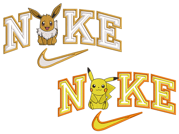 Pikachu & Eevee Embroidery Design File main image - This Couple embroidery design file features Pikachu & Eevee from Couple Design. Digital download in DST & PES formats. High-quality machine embroidery patterns by EmbroPlex.
