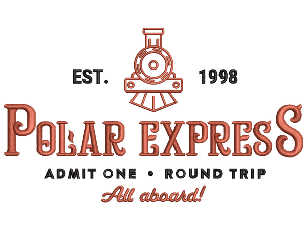 Polar Express Embroidery Design File main image - This Christmas embroidery designs files featuring Polar Express from Christmas. Digital download in DST & PES formats. High-quality machine embroidery patterns by EmbroPlex.