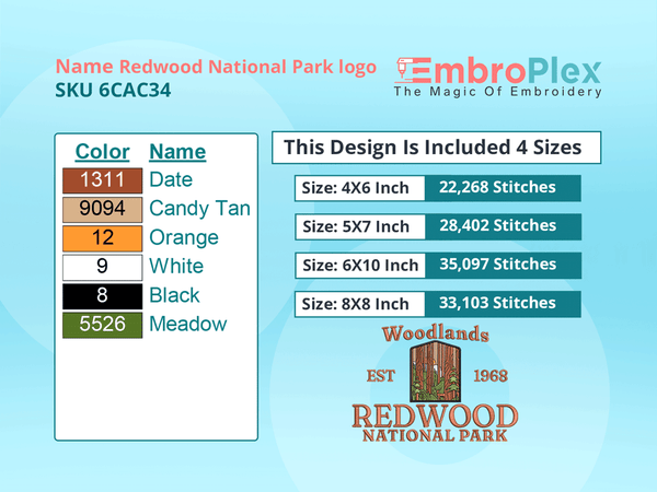 All Size Cities and Countries-Inspired Redwood National Park Embroidery Design File