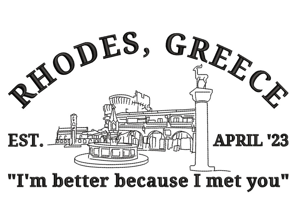 Cities and Countries-Inspired  RHODES GREECE Embroidery Design File main image - This anime embroidery designs files featuring RHODES GREECE from Cities and Countries. Digital download in DST & PES formats. High-quality machine embroidery patterns by EmbroPlex.