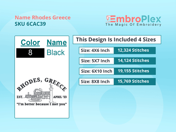 All Size Cities and Countries-Inspired  RHODES GREECE Embroidery Design File