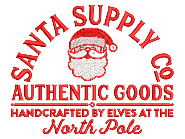 North Pole Mr Claus Embroidery Design File main image - This Christmas embroidery designs files featuring Santa Supply Co from Christmas. Digital download in DST & PES formats. High-quality machine embroidery patterns by EmbroPlex.