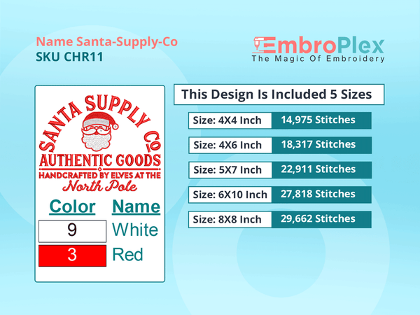 All Size Santa Supply Co Embroidery Design File