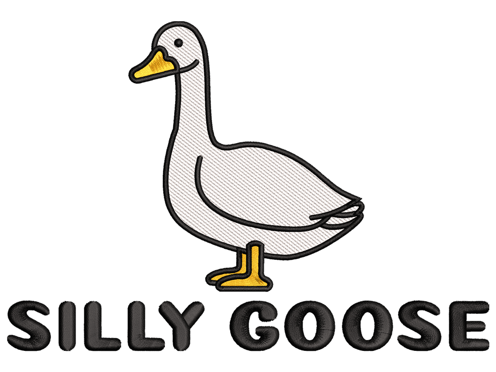 Silly Goose Embroidery Design File main image - This funny embroidery designs files featuring Silly Goose from Funny design. Digital download in DST & PES formats. High-quality machine embroidery patterns by EmbroPlex.