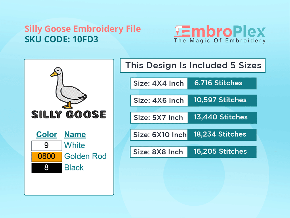 All Size Silly Goose Embroidery Design File