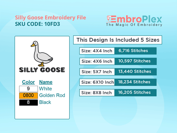 All Size Silly Goose Embroidery Design File