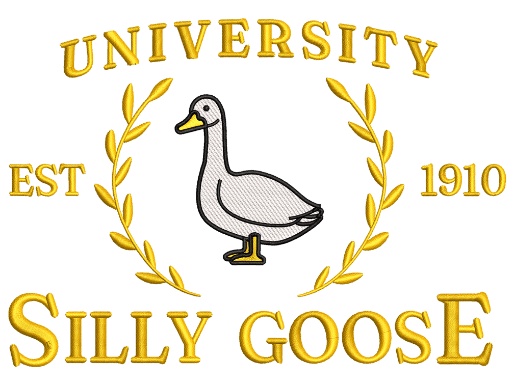 University Silly Goose Embroidery Design File main image - This funny embroidery designs files featuring University Silly Goose from Funny design. Digital download in DST & PES formats. High-quality machine embroidery patterns by EmbroPlex.