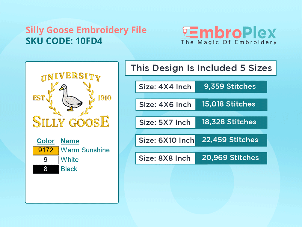 University Silly Goose Embroidery Design File