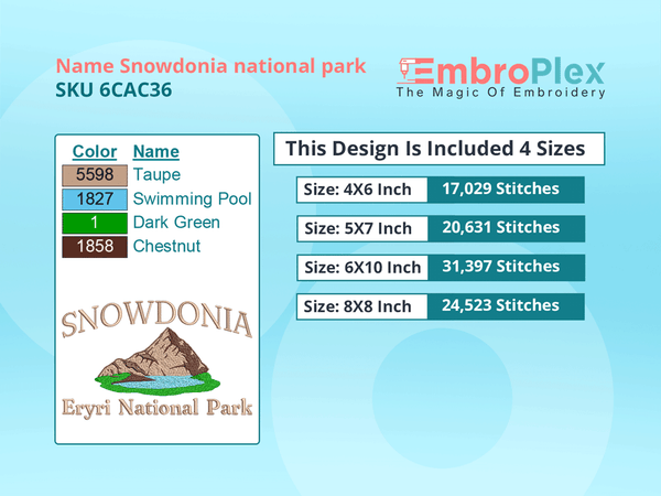 All Size Cities and Countries-Inspired Snowdonia national park Embroidery Design File
