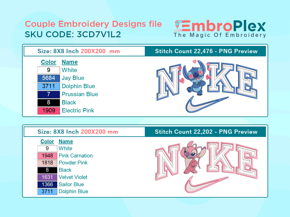 Stitch & Angel Embroidery Design File - 8x8 Inch hoop Size Variation overview image