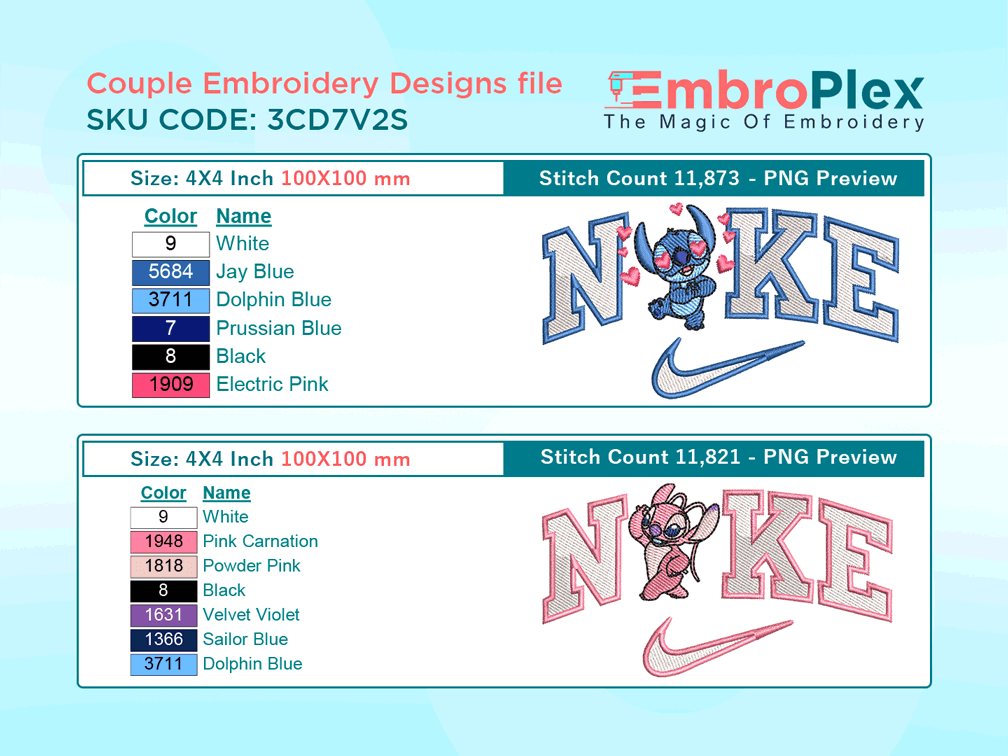 Stitch & Angel V2 Embroidery Design File - 4x4 Inch hoop Size Variation overview image